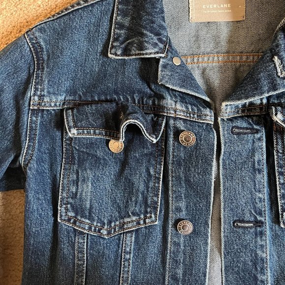 Everlane "Shrunken Denim Jacket" | Dark Indigo Cropped Jean Jacket | Size Small - Picture 11 of 12